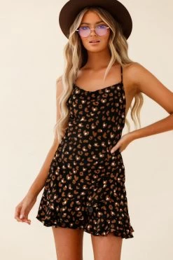 Hey Girl Ruffle Hem Romper Animal Print Black 12 Hey Girl Ruffle Hem Romper Animal Print Black -Fashion women's clothing ST1109B03 BLACK 6