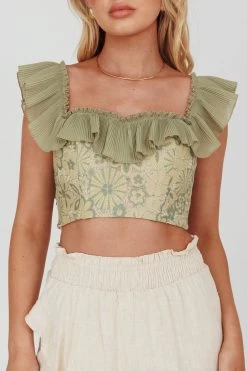 Dreamy On Or Off-Shoulder Frill Crop Top Beige/Olive 9 Dreamy On Or Off-Shoulder Frill Crop Top Beige/Olive -Fashion women's clothing ST1570D03 20BEIGE OLIVE 4