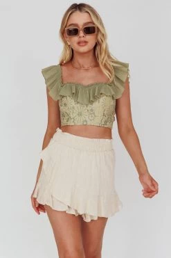 Dreamy On Or Off-Shoulder Frill Crop Top Beige/Olive 10 Dreamy On Or Off-Shoulder Frill Crop Top Beige/Olive -Fashion women's clothing ST1570D03 20BEIGE OLIVE 5