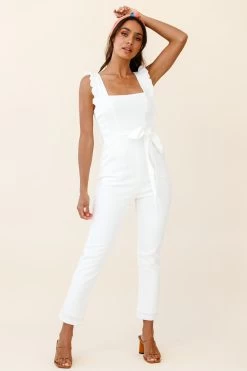 All For Love Square Neckline Ruffle Strap Jumpsuit White 7 All For Love Square Neckline Ruffle Strap Jumpsuit White -Fashion women's clothing ST1986D WHITE 3