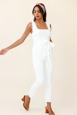 All For Love Square Neckline Ruffle Strap Jumpsuit White 9 All For Love Square Neckline Ruffle Strap Jumpsuit White -Fashion women's clothing ST1986D WHITE 7