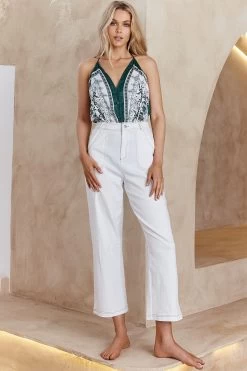 Get Loud Button Front Open Back Bodysuit Paisley Print Green 13 Get Loud Button Front Open Back Bodysuit Paisley Print Green -Fashion women's clothing ST2112B 20GREEN 6