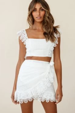 Sonnet Lace Trim Crop Top White -Fashion women's clothing ST2153B T WHITE 3
