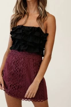 Dinah Crochet Overlay Skirt Plum -Fashion women's clothing ST2222D PLUM 6