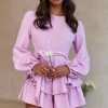 Talk About It Balloon Sleeve Open Back Knit Romper Pink