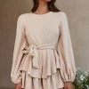 Talk About It Balloon Sleeve Open Back Knit Romper Beige