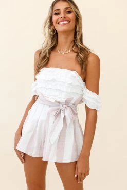 Golden Coast Paperbag Style Waist Tie Shorts Striped Blush -Fashion women's clothing ST2249B BLUSH 5