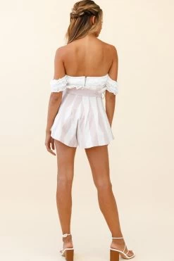 Golden Coast Paperbag Style Waist Tie Shorts Striped Blush -Fashion women's clothing ST2249B BLUSH 7