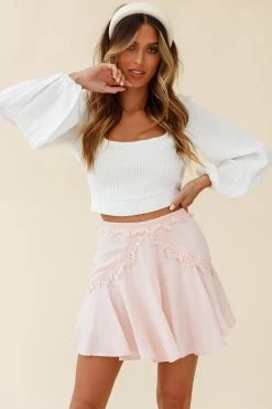 Wildflower Tassel Trim A-line Skirt Pink 10 Wildflower Tassel Trim A-line Skirt Pink -Fashion women's clothing ST2408D PINK 4