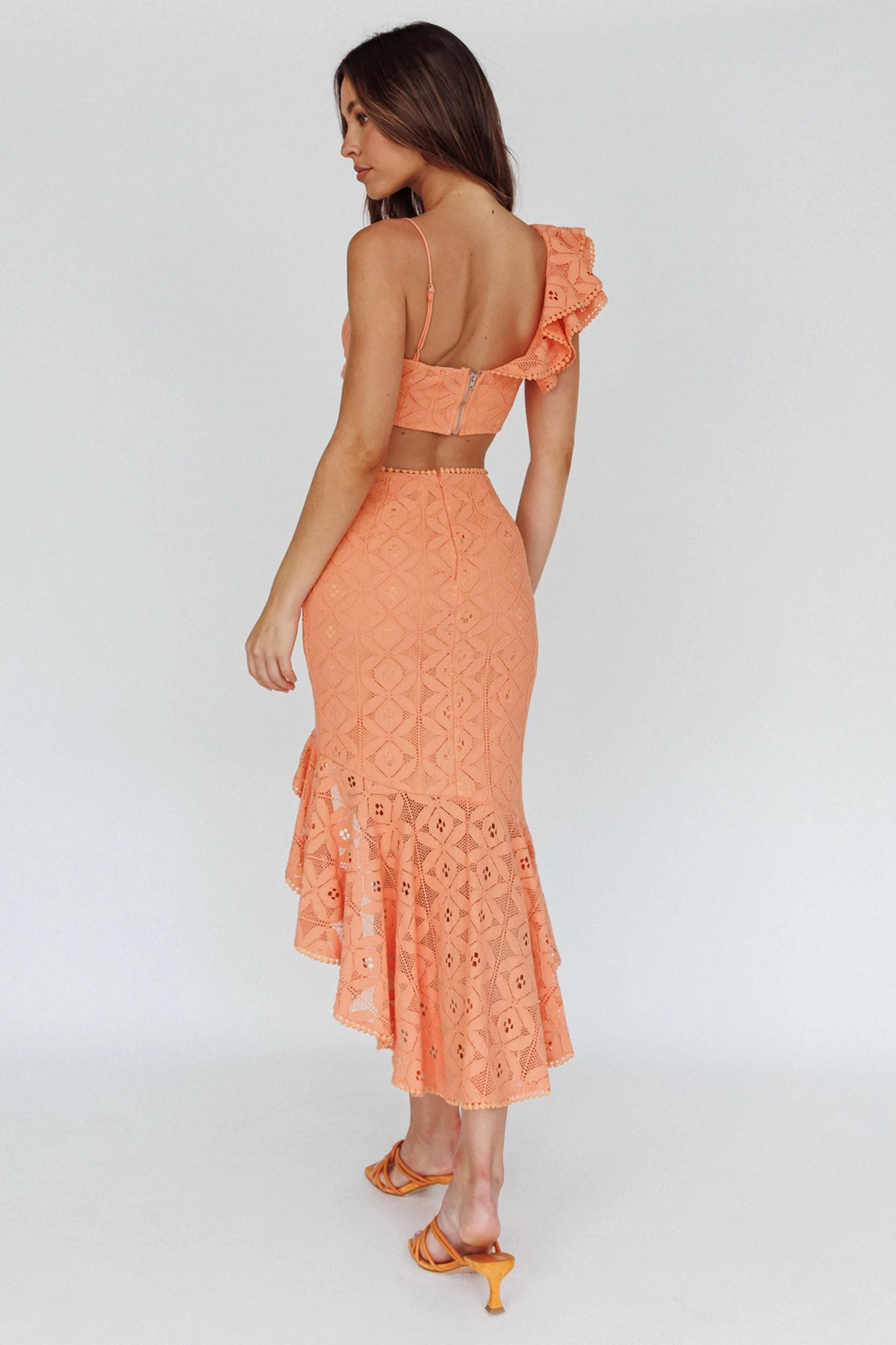 Talk About Me Asymmetrical Ruffle Hem Midi Skirt Apricot 2 Talk About Me Asymmetrical Ruffle Hem Midi Skirt Apricot - Image 2