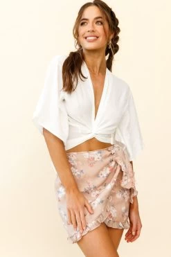 Liana Frill Trim Wrap Style Skirt Floral Print Mocha -Fashion women's clothing ST2473B MOCHA 8