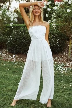La Galerie Pintuck Pleat Bandeau Jumpsuit White