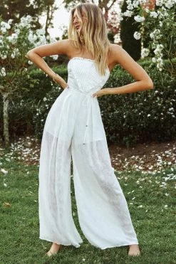 La Galerie Pintuck Pleat Bandeau Jumpsuit White 9 La Galerie Pintuck Pleat Bandeau Jumpsuit White -Fashion women's clothing ST2830B WHITE 2