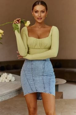 Bobbi Long Sleeve Ruched Side Ribbed Bodysuit Mint -Fashion women's clothing ST2919B 20MINT 4