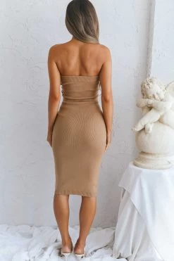 Told You So Strapless Waist Tie Knit Midi Dress Tan -Fashion women's clothing ST3083B01 20TAN 6