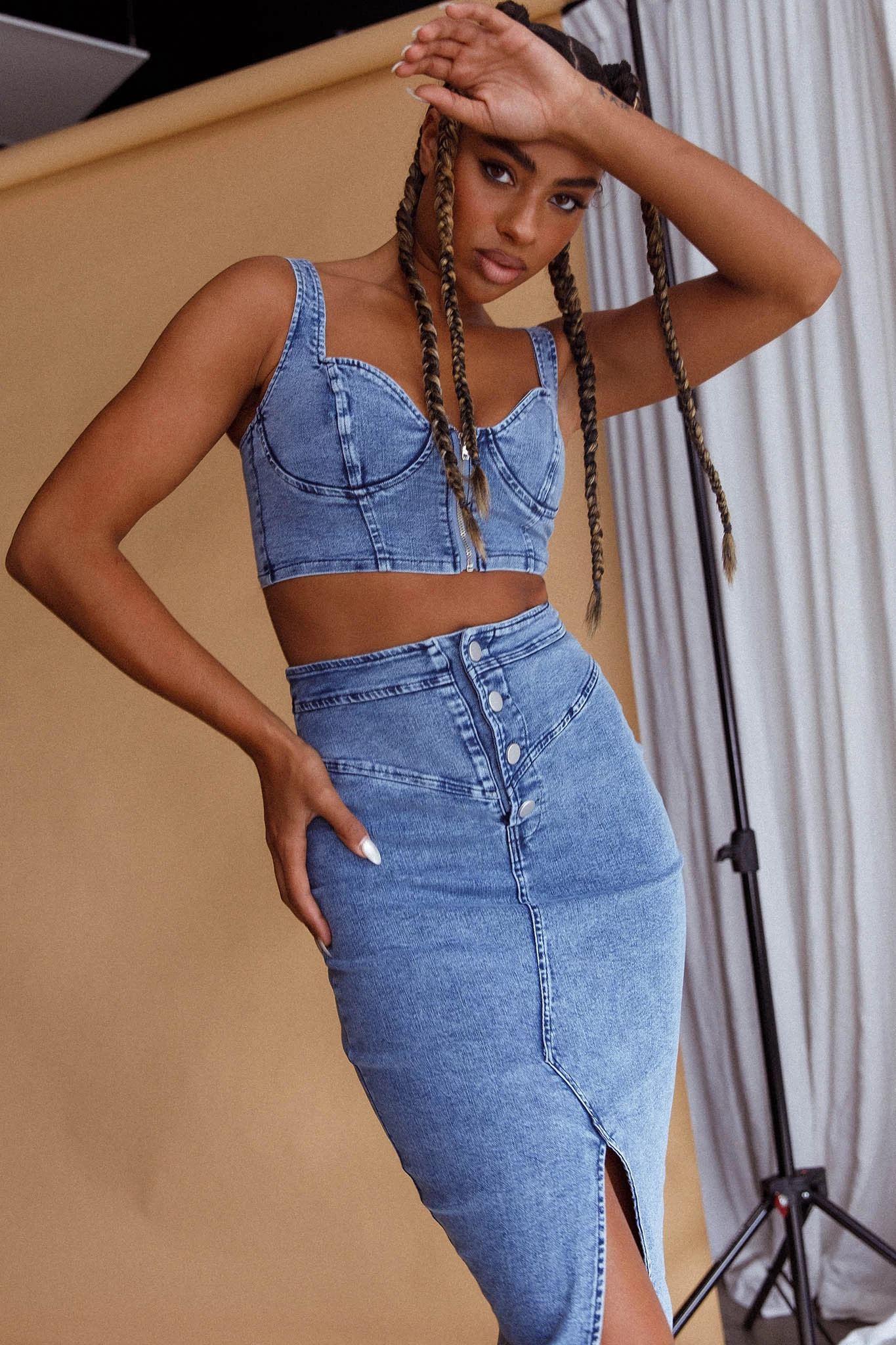 Trina Button Front Midi Skirt Blue 4 Trina Button Front Midi Skirt Blue - Image 4