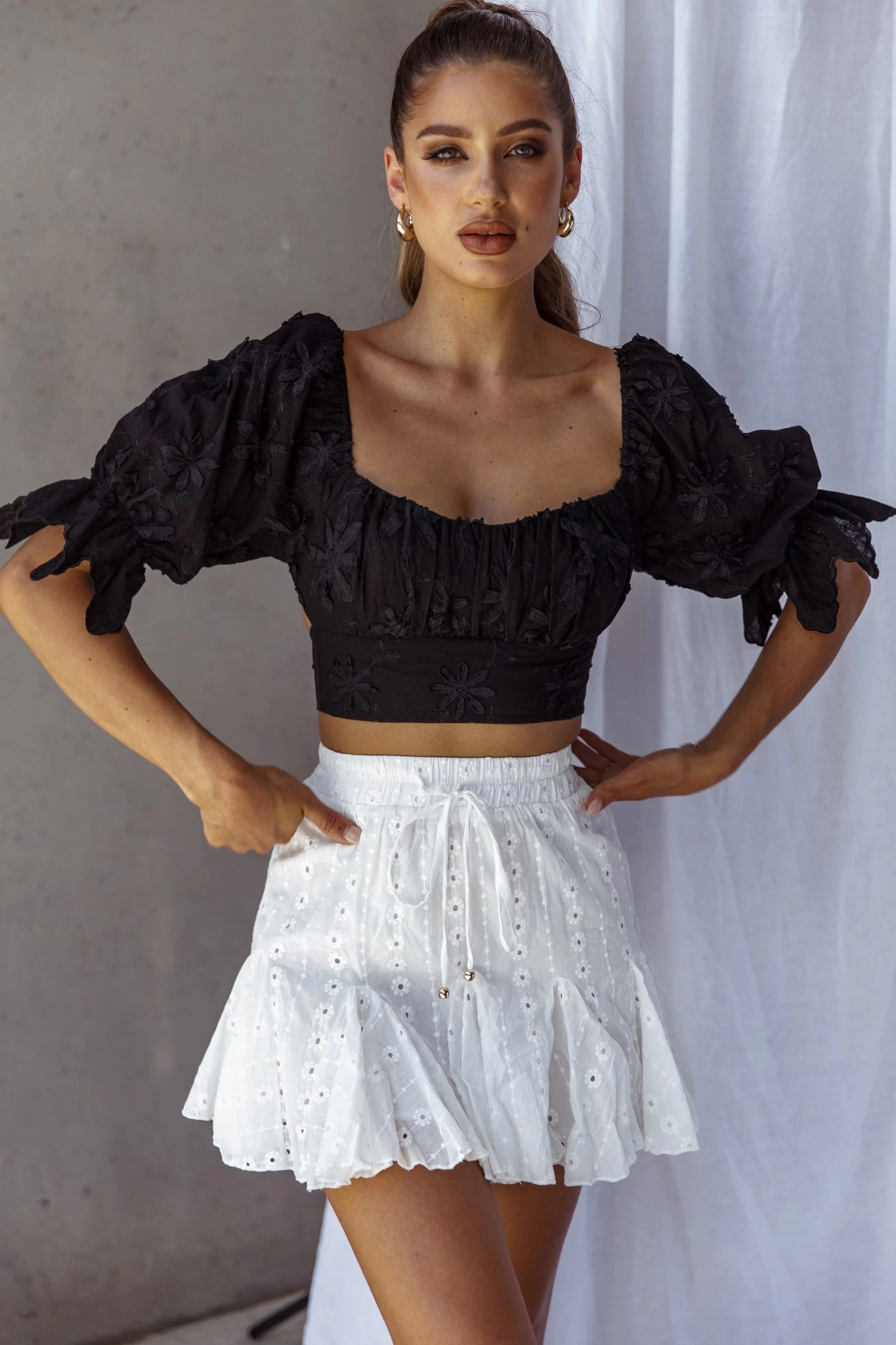 Passing By Tied Back Crop Top Black 1 Passing By Tied Back Crop Top Black