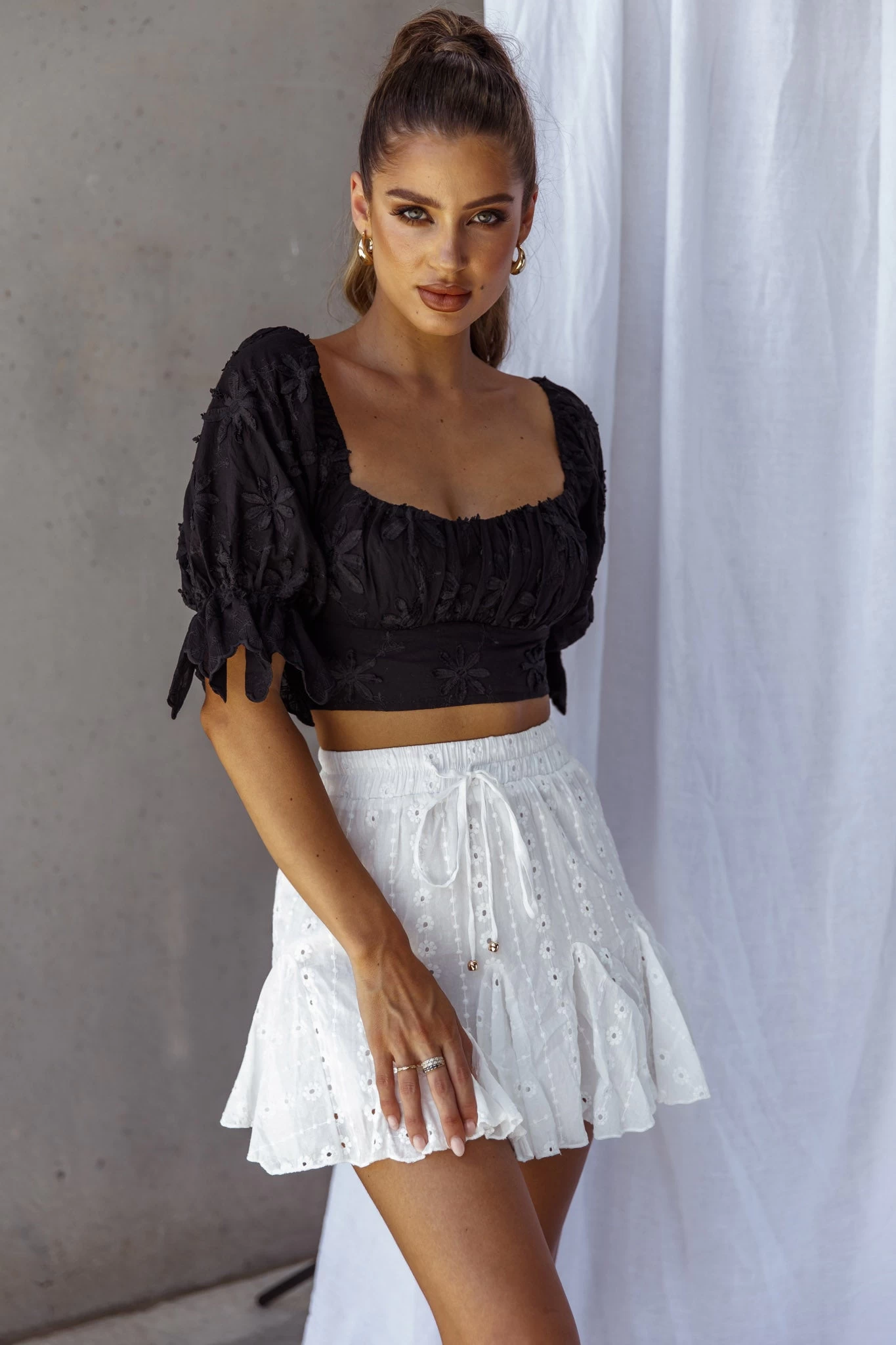 Passing By Tied Back Crop Top Black 7 Passing By Tied Back Crop Top Black - Image 7