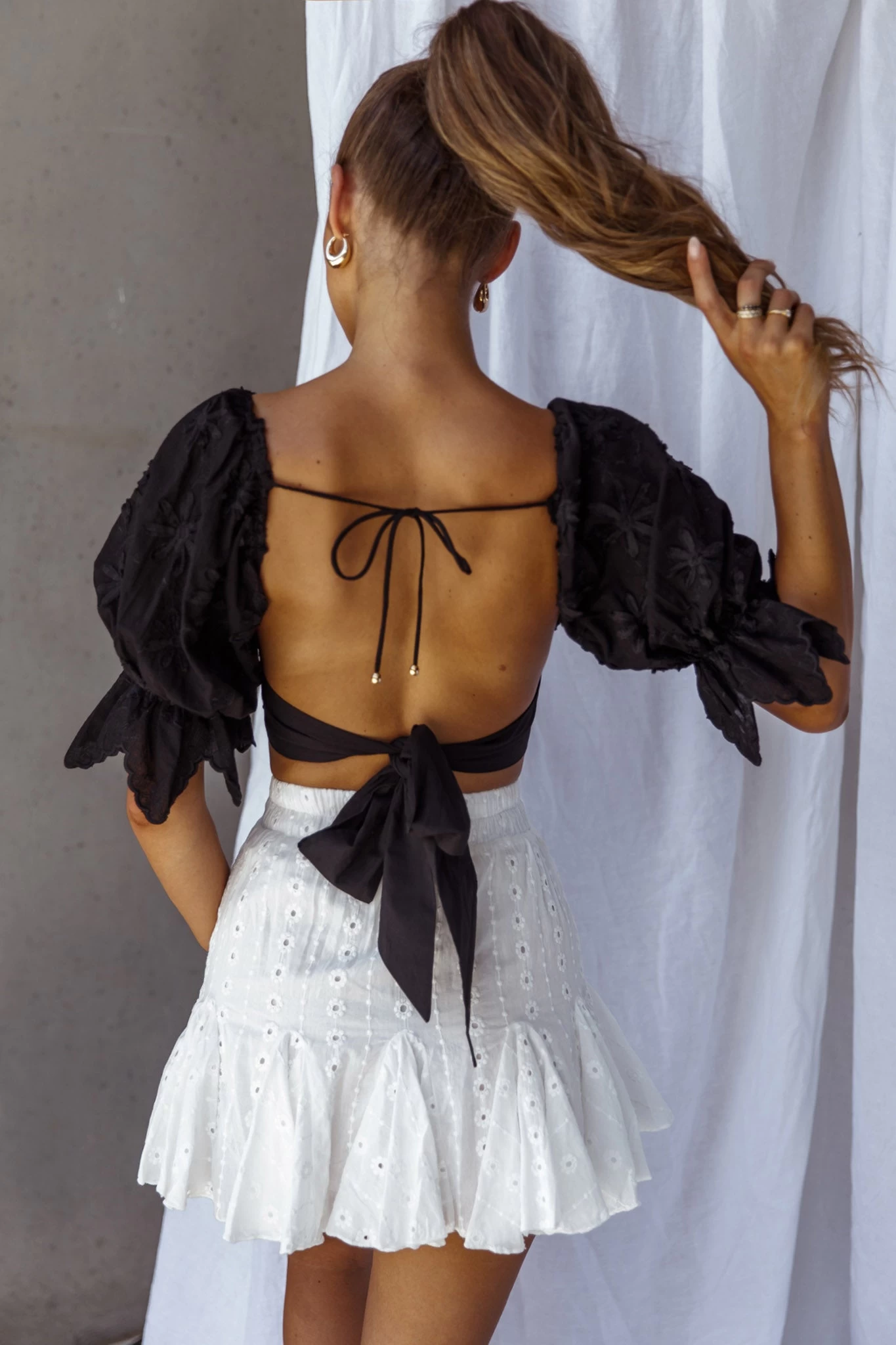 Passing By Tied Back Crop Top Black 8 Passing By Tied Back Crop Top Black - Image 8