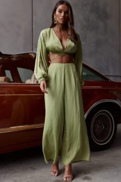 Lilian Wide Legs Pants Olive 11 Lilian Wide Legs Pants Olive -Fashion women's clothing ST3351B P 20OLIVE 1