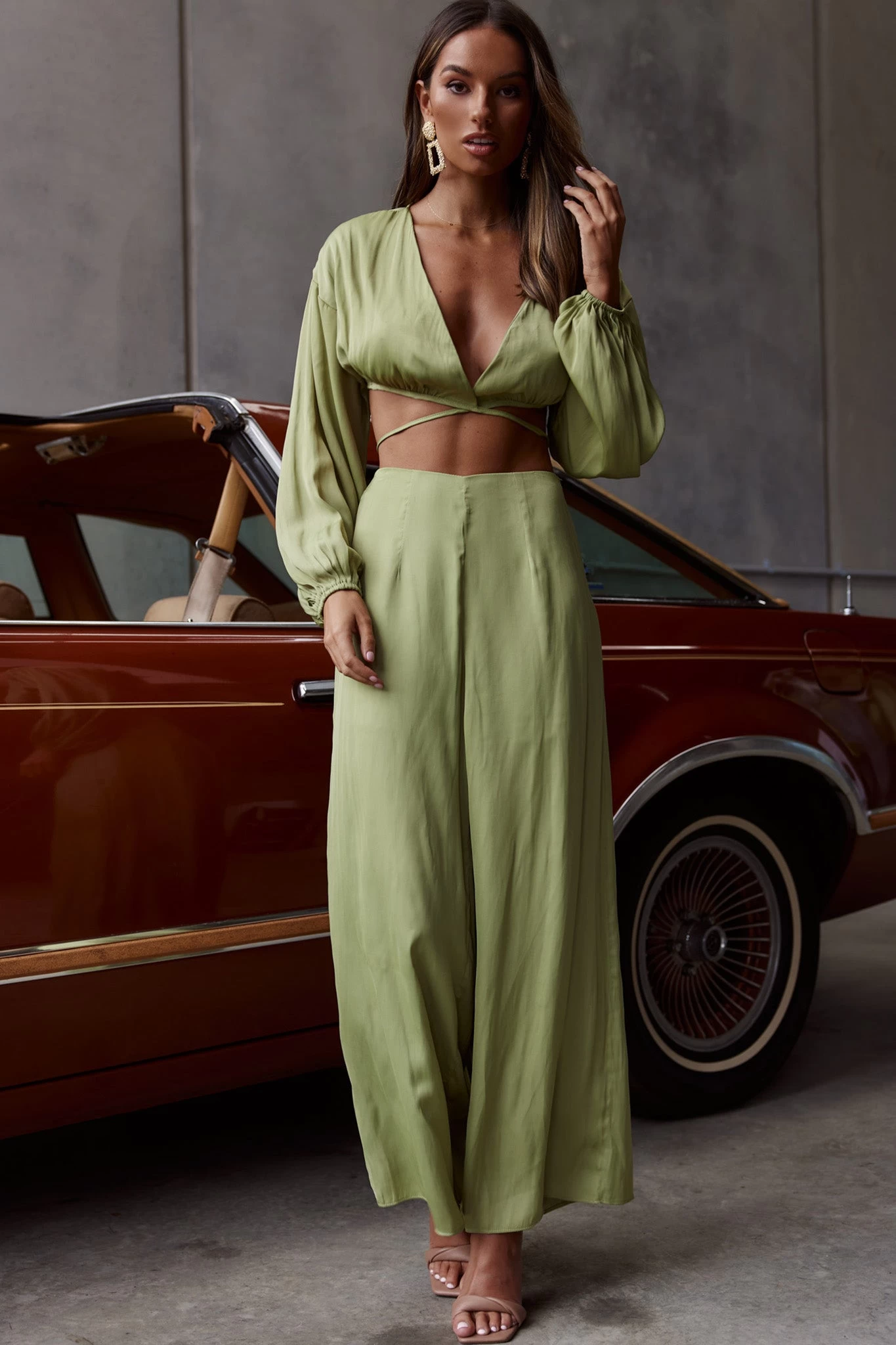 Lilian Wide Legs Pants Olive 5 Lilian Wide Legs Pants Olive - Image 5