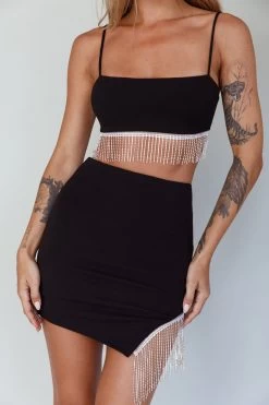 Call On Me Diamante Fringe Mini Skirt Black -Fashion women's clothing ST3492B02 S 20BLACK 4
