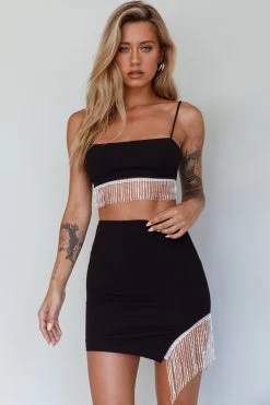 Call On Me Diamante Fringe Mini Skirt Black -Fashion women's clothing ST3492B02 S 20BLACK 7