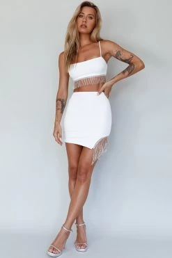 Call On Me Diamante Fringe Mini Skirt White -Fashion women's clothing ST3492B02 S 20WHITE 2