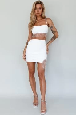 Call On Me Diamante Fringe Mini Skirt White -Fashion women's clothing ST3492B02 S 20WHITE 5