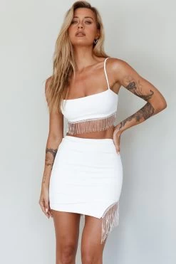Call On Me Diamante Fringe Mini Skirt White -Fashion women's clothing ST3492B02 S 20WHITE 6
