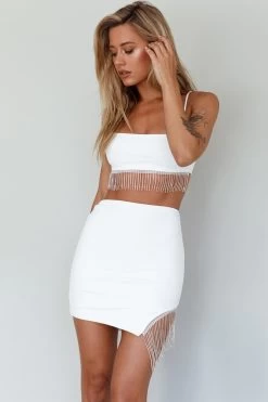 Call On Me Diamante Fringe Mini Skirt White -Fashion women's clothing ST3492B02 S 20WHITE 9