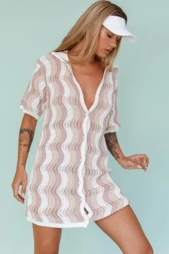 Glennon Crochet Shirt Dress Beige -Fashion women's clothing ST3563D 20BEIGE 5