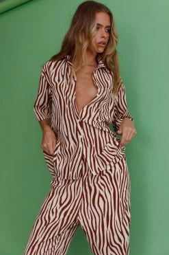 Just A Hunch Pants Zebra Brown -Fashion women's clothing ST3641D B 20BROWN 6