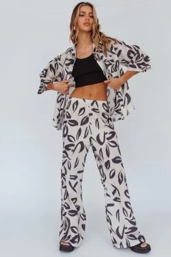 Just A Hunch Pants Leaf Print Beige -Fashion women's clothing ST3641D03 B 20BEIGE 2