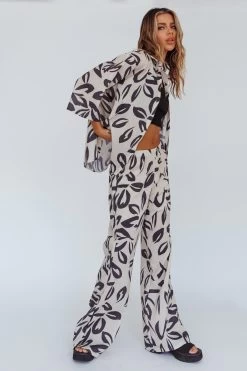 Just A Hunch Pants Leaf Print Beige -Fashion women's clothing ST3641D03 B 20BEIGE 5