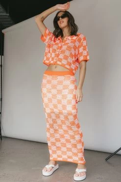 Byron Bay Crochet Buttoned Top Sunset -Fashion women's clothing ST3654D T 20SUNSET 2