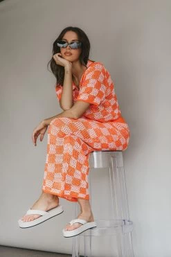 Byron Bay Crochet Buttoned Top Sunset -Fashion women's clothing ST3654D T 20SUNSET 4