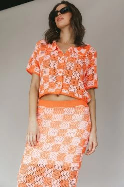 Byron Bay Crochet Buttoned Top Sunset -Fashion women's clothing ST3654D T 20SUNSET 8