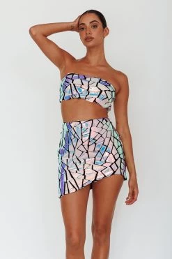 El Camino Mosaic Mini Skirt Silver -Fashion women's clothing ST3812D01 S 20SILVER 5