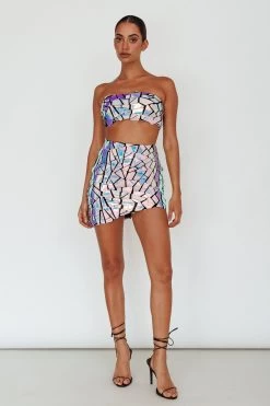 El Camino Mosaic Mini Skirt Silver -Fashion women's clothing ST3812D01 S 20SILVER 6