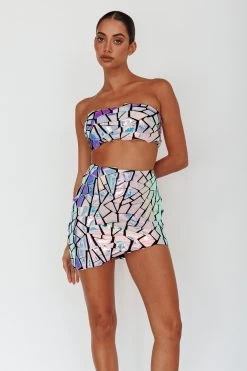 El Camino Mosaic Mini Skirt Silver -Fashion women's clothing ST3812D01 S 20SILVER 7