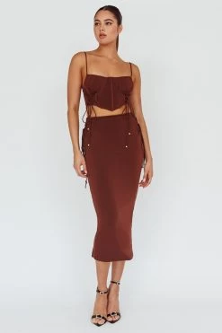 Graziella Lace Up Midi Skirt Chocolate -Fashion women's clothing ST3814D02 S 20CHOCOLATE 2