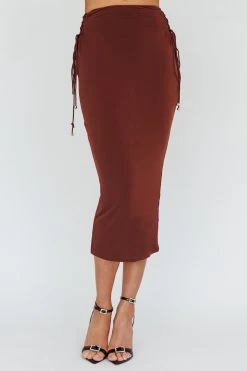 Graziella Lace Up Midi Skirt Chocolate -Fashion women's clothing ST3814D02 S 20CHOCOLATE 4