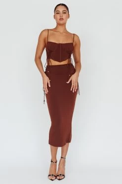 Graziella Lace Up Midi Skirt Chocolate -Fashion women's clothing ST3814D02 S 20CHOCOLATE 5