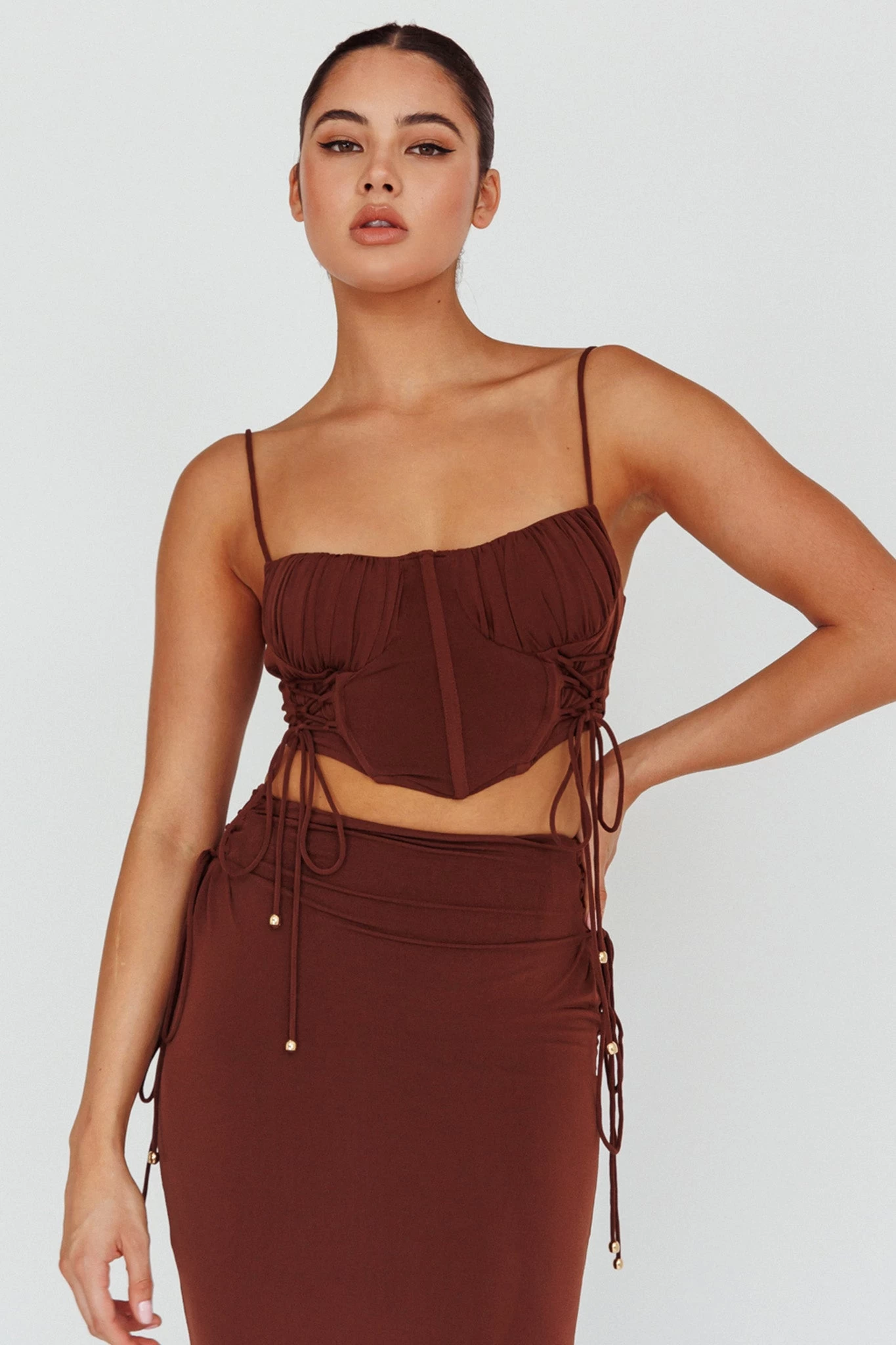 Graziella Corset Crop Top Chocolate 1 Graziella Corset Crop Top Chocolate