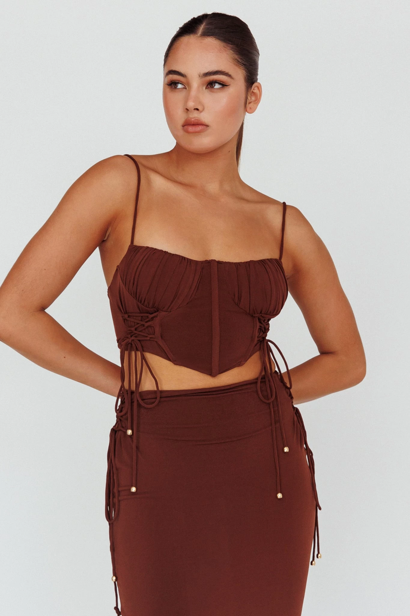 Graziella Corset Crop Top Chocolate 5 Graziella Corset Crop Top Chocolate - Image 5