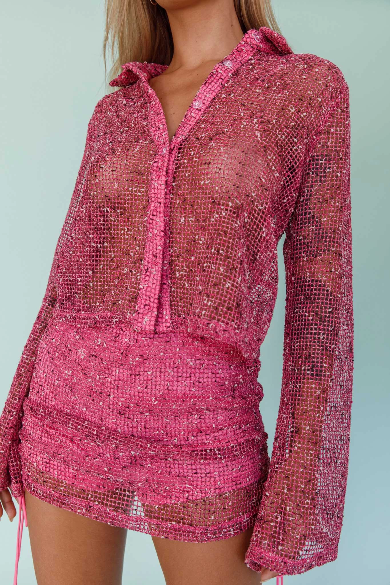 Lexi Long Sleeve Button Top Barbie Pink 2 Lexi Long Sleeve Button Top Barbie Pink - Image 2