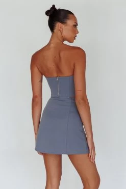 Ventura Bustier Crop Top Suit Grey -Fashion women's clothing ST3822D SSUITGREY 3 9a0f4ce4 b82c 42f4 8101 00da596405f7