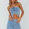 Romcom Halterneck Crop Top Denim Blue