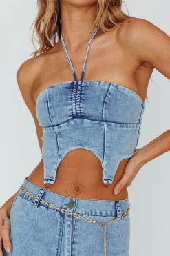 Romcom Halterneck Crop Top Denim Blue -Fashion women's clothing ST3864D T 20DENIM 20BLUE 4